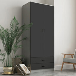 Urbnliving 180Cm Tall Wooden 2 Door Wardrobe Grey Carcass And Black Drawers With 2 Drawers Bedroom Storage Hanging Bar Clothes - thumbnail 4