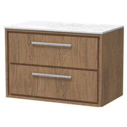 Balterley Longnor 2 Drawer Wall Hung Vanity Unit With White Marble Worktop, Antique Oak, 800mm - thumbnail 1