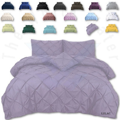TheWhiteWater Limited Pintuck Duvet Cover Set + Matching Pillowcases, Hand Stitches Quilt Bedding Set - Lilac - image 1