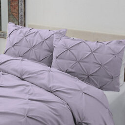 TheWhiteWater Limited Pintuck Duvet Cover Set + Matching Pillowcases, Hand Stitches Quilt Bedding Set - Lilac - thumbnail 4