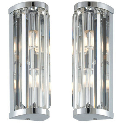 2 Pack Ip44 Bathroom Wall Light Chrome & Crystal Round Glass Modern Jewel Lamp - image 1