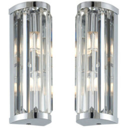 2 Pack Ip44 Bathroom Wall Light Chrome & Crystal Round Glass Modern Jewel Lamp - thumbnail 1