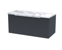 Hudson Reed Fluted Wall Hung 1-Drawer Vanity Unit & Carrera Marble Laminate Worktop, Counter Top Vanity Unit In Soft Black, 800mm - thumbnail 1