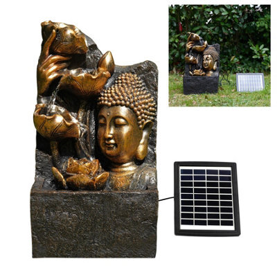 Geezy Solar Water Fountain Buddha Head Led Solar Water Feature Home Garden Decoration - image 1