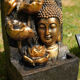 Geezy Solar Water Fountain Buddha Head Led Solar Water Feature Home Garden Decoration - thumbnail 4