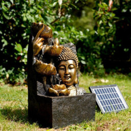Geezy Solar Water Fountain Buddha Head Led Solar Water Feature Home Garden Decoration - thumbnail 5