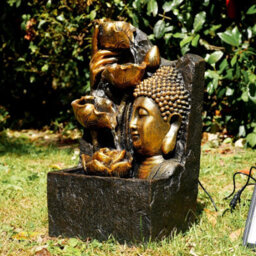 Geezy Solar Water Fountain Buddha Head Led Solar Water Feature Home Garden Decoration - thumbnail 6