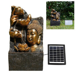 Geezy Solar Water Fountain Buddha Head Led Solar Water Feature Home Garden Decoration - thumbnail 1
