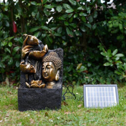 Geezy Solar Water Fountain Buddha Head Led Solar Water Feature Home Garden Decoration - thumbnail 2
