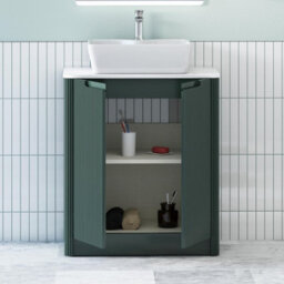 Royal Bathrooms Avenza 800mm Deep Moss Green Floor Standing Bathroom Vanity Unit 2 Door With Cube Basin - thumbnail 5