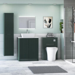 Royal Bathrooms Avenza 800mm Deep Moss Green Floor Standing Bathroom Vanity Unit 2 Door With Cube Basin - thumbnail 4