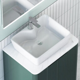 Royal Bathrooms Avenza 800mm Deep Moss Green Floor Standing Bathroom Vanity Unit 2 Door With Cube Basin - thumbnail 7