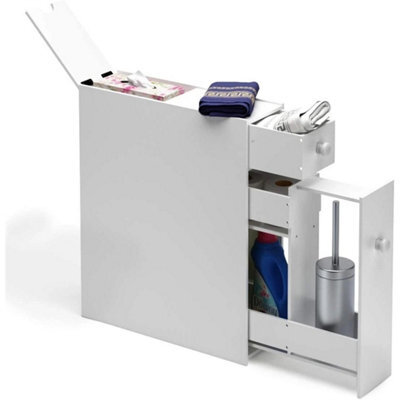 White Wooden Standing Portable Bathroom Cabinet Organiser Storage - image 1