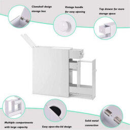 White Wooden Standing Portable Bathroom Cabinet Organiser Storage - thumbnail 3