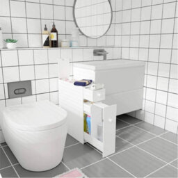White Wooden Standing Portable Bathroom Cabinet Organiser Storage - thumbnail 6
