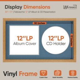 "30X17"" Oak Modern Vinyl Record Frame With Pompadour Mount For 12 Inch Lp Album Cover & Disc - Ak Frames" - thumbnail 2