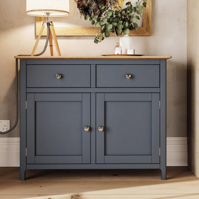 FWSTYLE 2 Door 2 Drawer Oak Sideboard Ready Assembled Graphite Blue - image 1