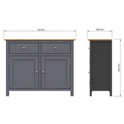 FWSTYLE 2 Door 2 Drawer Oak Sideboard Ready Assembled Graphite Blue - thumbnail 9