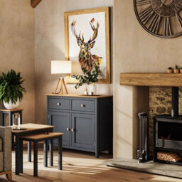 FWSTYLE 2 Door 2 Drawer Oak Sideboard Ready Assembled Graphite Blue - thumbnail 4