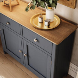 FWSTYLE 2 Door 2 Drawer Oak Sideboard Ready Assembled Graphite Blue - thumbnail 3