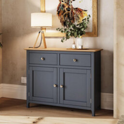 FWSTYLE 2 Door 2 Drawer Oak Sideboard Ready Assembled Graphite Blue - thumbnail 2