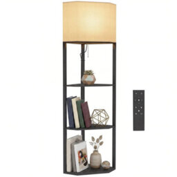 Corner Modern Floor Lamp With Shelves, Dimmable Standing Lamp, Black - thumbnail 1