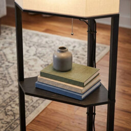 Corner Modern Floor Lamp With Shelves, Dimmable Standing Lamp, Black - thumbnail 6