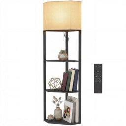 Corner Modern Floor Lamp With Shelves, Dimmable Standing Lamp, Black - thumbnail 4