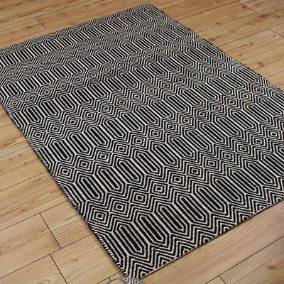 Black/white Geometric Handmade Modern Wool Easy To Clean Rug Dining Room Bedroom And Living Room-120Cm X 170Cm