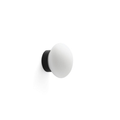 Luminosa Lighting Luminosa Nubo 12Cm Globe Wall Lights Matt Black, Opal Ip44 2700K