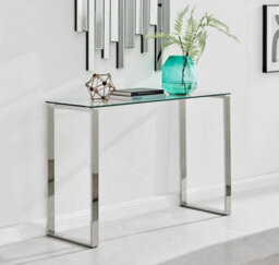 Furniturebox Uk Miami Chrome Metal And Glass Console Coffee End Side Table Set - thumbnail 4