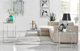 Furniturebox Uk Miami Chrome Metal And Glass Console Coffee End Side Table Set - thumbnail 2