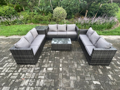 Fimous 9 Seater Outdoor Lounge Sofa Set Wicker Pe Rattan Garden Furniture Set With Oblong Coffee Table Side Table - image 1