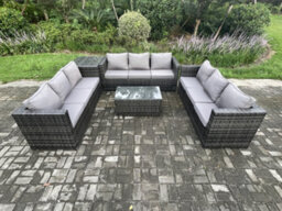 Fimous 9 Seater Outdoor Lounge Sofa Set Wicker Pe Rattan Garden Furniture Set With Oblong Coffee Table Side Table - thumbnail 2