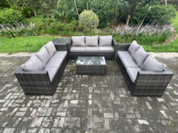 Fimous 9 Seater Outdoor Lounge Sofa Set Wicker Pe Rattan Garden Furniture Set With Oblong Coffee Table Side Table - thumbnail 1
