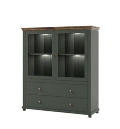 Arte Evora 46 Display Cabinet W1260mm H1380mm D420mm - Green & Oak Lefkas, Glass Doors & Drawers - thumbnail 1