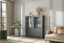 Arte Evora 46 Display Cabinet W1260mm H1380mm D420mm - Green & Oak Lefkas, Glass Doors & Drawers - thumbnail 3