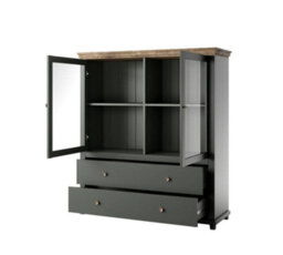 Arte Evora 46 Display Cabinet W1260mm H1380mm D420mm - Green & Oak Lefkas, Glass Doors & Drawers - thumbnail 2