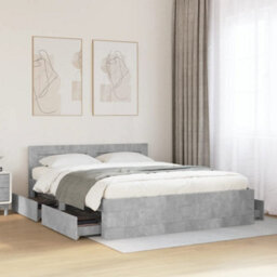 Berkfield Bed Frame With Headboard Without Mattress Concrete Grey 160X200 Cm - thumbnail 1
