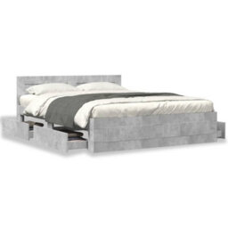 Berkfield Bed Frame With Headboard Without Mattress Concrete Grey 160X200 Cm - thumbnail 4