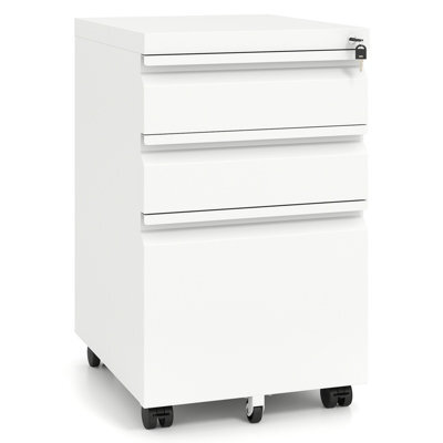 Gainoom 3-Drawer Mobile File Cabinet Rolling Metal Under-Desk Office Organizer W/5 Casters & 2 Keys For A4 White - image 1