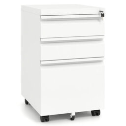 Gainoom 3-Drawer Mobile File Cabinet Rolling Metal Under-Desk Office Organizer W/5 Casters & 2 Keys For A4 White