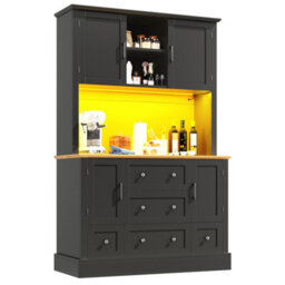 Matteo Modern Tall Kitchen Sideboard Cabinet With Led Lighting - 180Cm, Black - thumbnail 5
