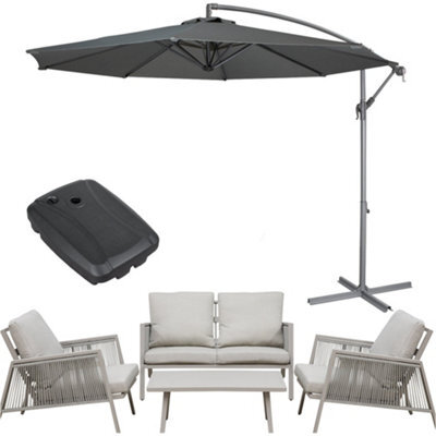 Loops Premium 4 Seater Garden Coffee Table & Parasol Set Grey Aluminium Sofa Cushions - image 1