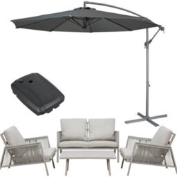 Loops Premium 4 Seater Garden Coffee Table & Parasol Set Grey Aluminium Sofa Cushions - thumbnail 1