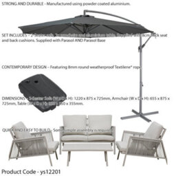 Loops Premium 4 Seater Garden Coffee Table & Parasol Set Grey Aluminium Sofa Cushions - thumbnail 2