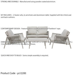 Loops Premium 4 Seater Garden Coffee Table & Parasol Set Grey Aluminium Sofa Cushions - thumbnail 3