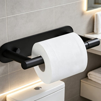 CLEFFNS Toilet Paper Holder Adhesive Or Screw In Matte Black Rustproof Stainless Steel Wall Mount Design For Bathroom Hardware Accessories - image 1