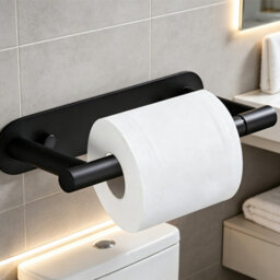 CLEFFNS Toilet Paper Holder Adhesive Or Screw In Matte Black Rustproof Stainless Steel Wall Mount Design For Bathroom Hardware Accessories - thumbnail 1
