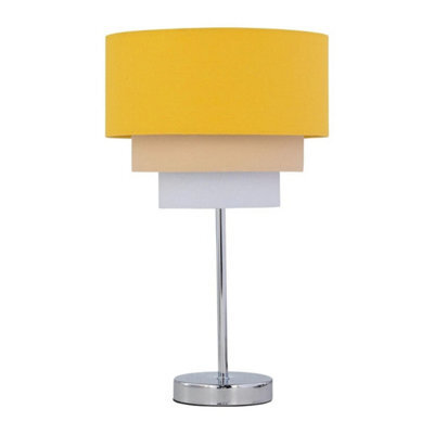 Modern Chrome Touch Operated Table Lamp Bedside Ochre Yellow Ombre Linen Shade - image 1
